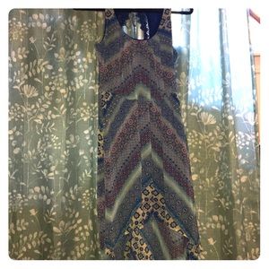 Blue patterned high low dress